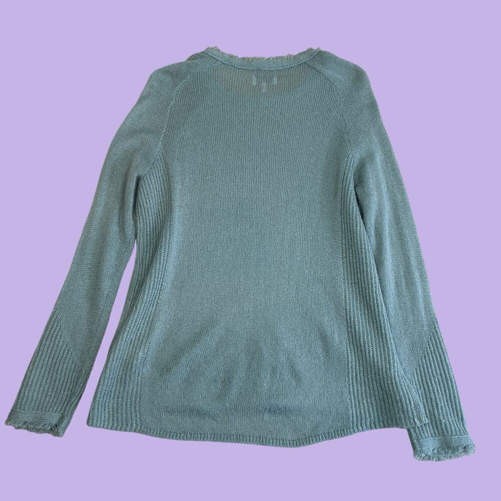 Lucky Brand wool blend lightweight blue green fringe sweater medium - Picture 7 of 12